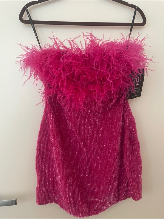 Retrofete Dresses & Skirts - Retrofete Fuchsia Feather-Trim Mini Dress